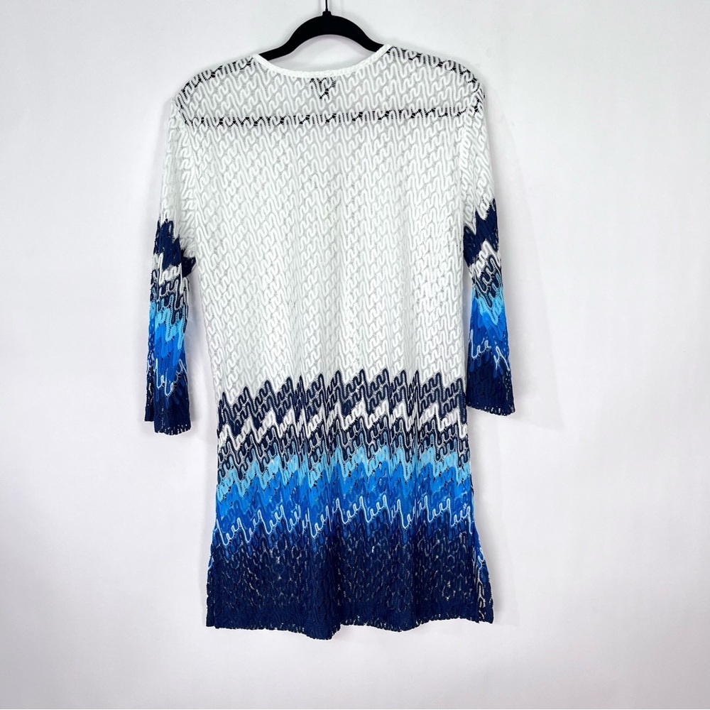 J Valdi White Blue Lace Up Drawstring Cover Up Dress  Lace Ombré Sz Large - Picture 2 of 5